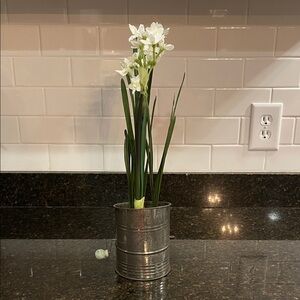 White Artificial Paperwhites in Antique Flower Sifter - Primitive Home Accents